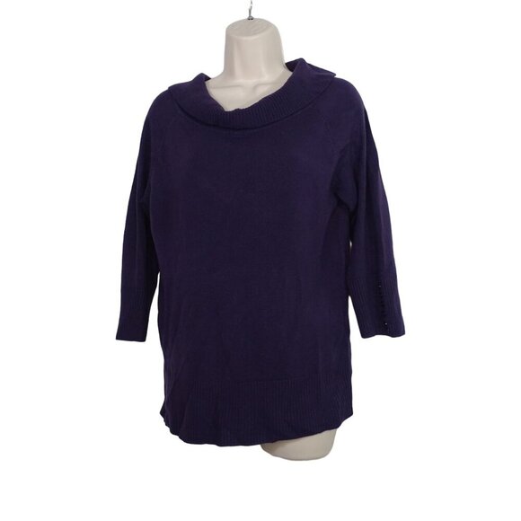 Debbie Morgan Cowl Neck Acrylic Sweater Women Size M Purple 3/4 Sleeve FLAW - Picture 1 of 11